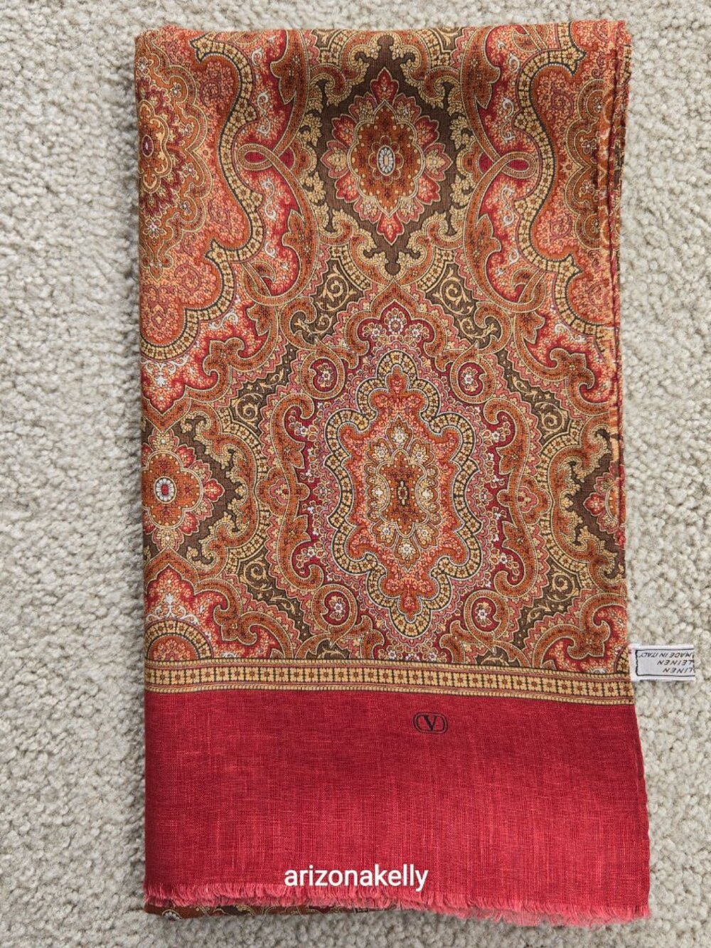 Valentino Linen Scarf Brick Red Earth Tones Autumn Fall - Picture 15 of 15